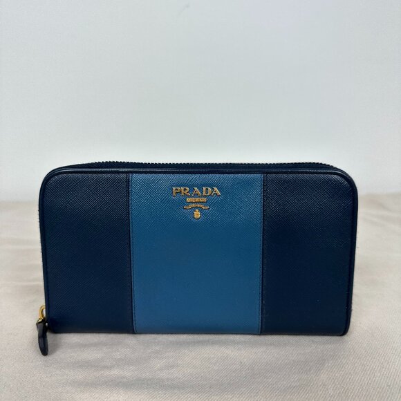 Prada blue and light blue bicolor saffiano wallet - Picture 1 of 9